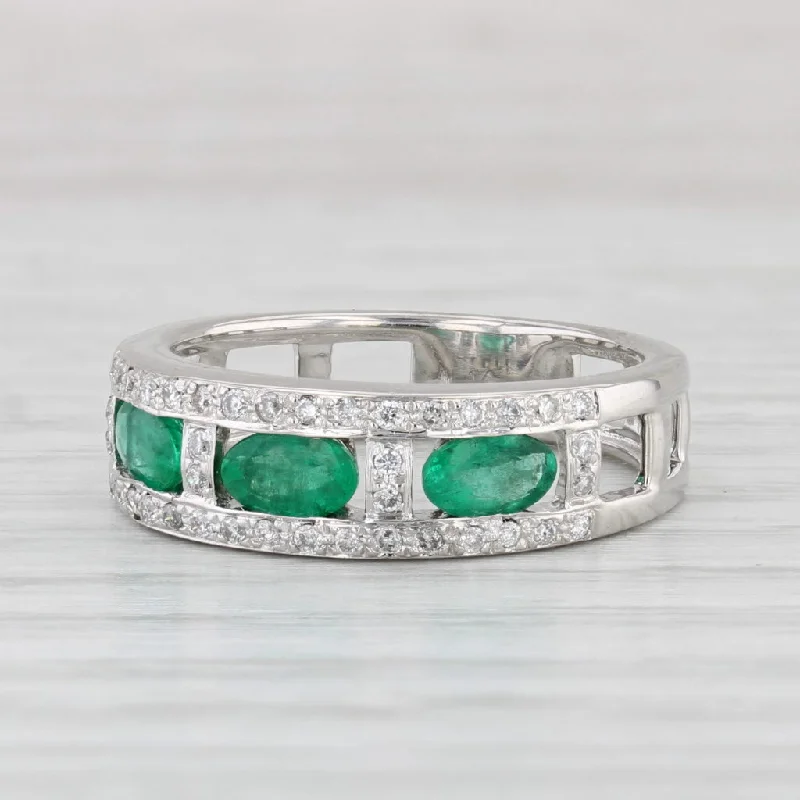 women’s classic solitaire engagement rings-0.85ctw Emerald Diamond Ring 14k White Gold Size 6 Stackable Wedding Band