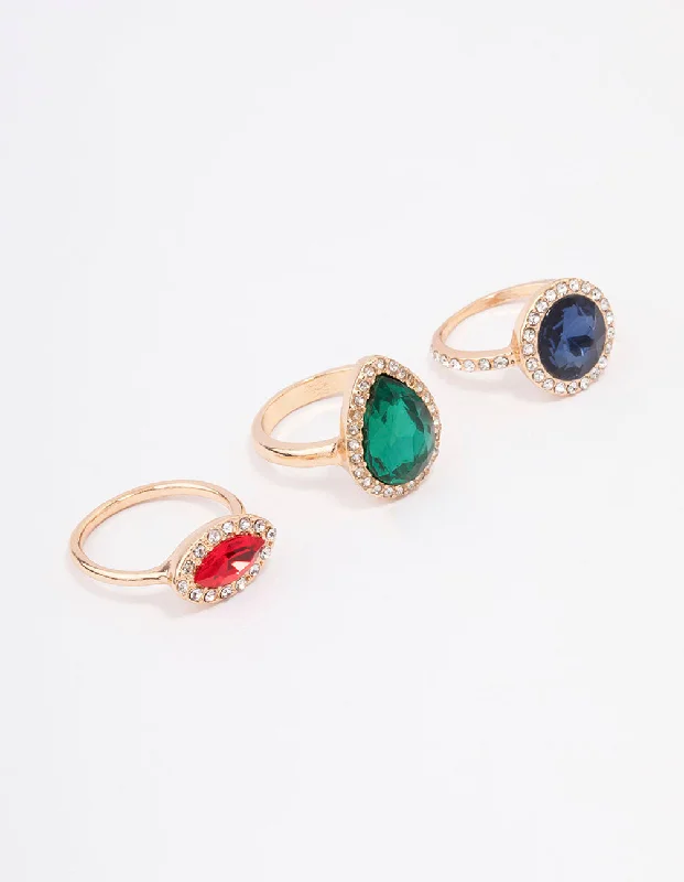 women’s statement rings-Gold Mixed Shape Halo Cocktail Ring