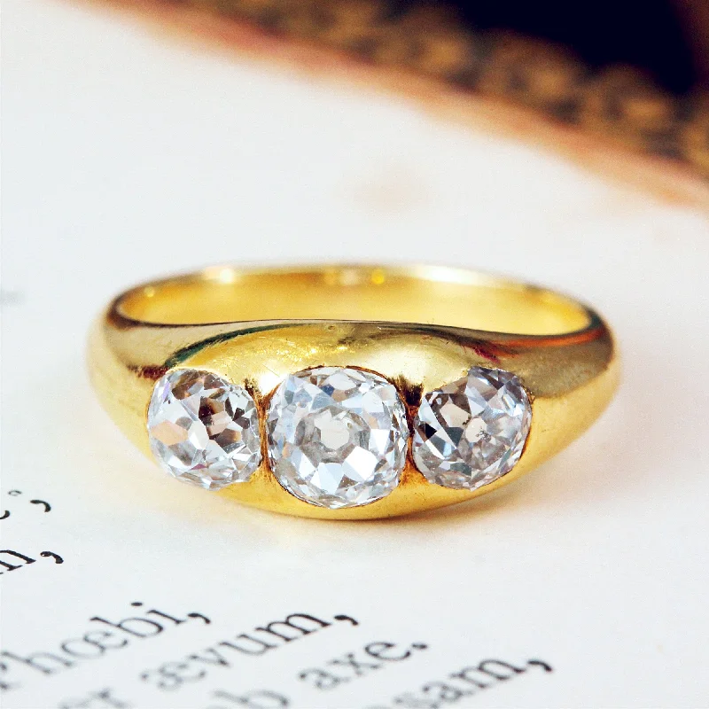 women’s statement engagement rings-Unforgettable! Antique Trilogy Old Mine Cut Diamond Ring