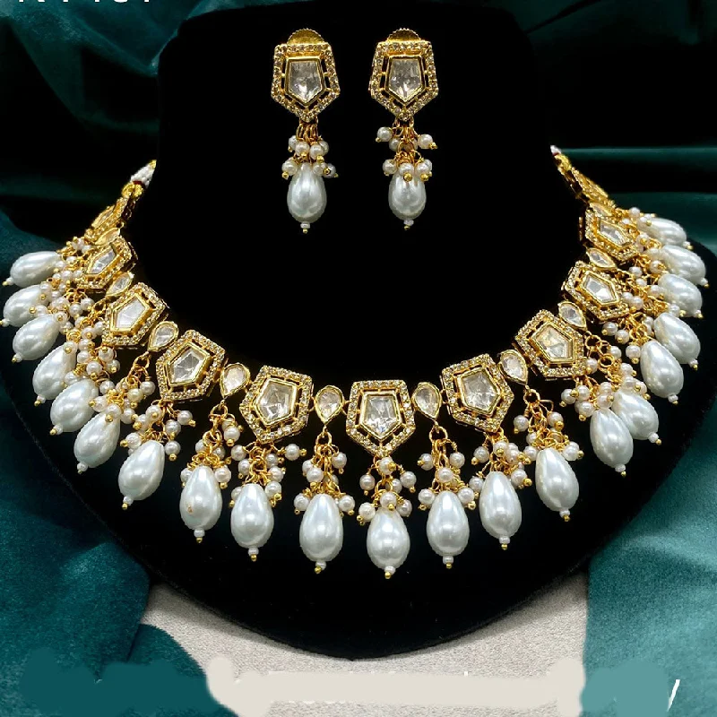 women’s sterling silver necklaces-Royal Kundan Jewellery Gold Plated Polki Kundan And Pearls Necklace Set