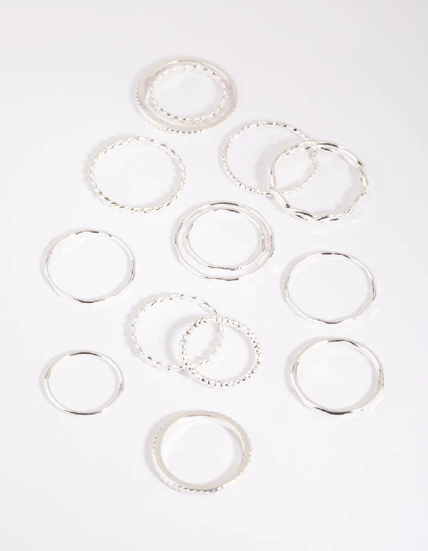 women’s stackable rings-Silver Mixed Band Ring Pack