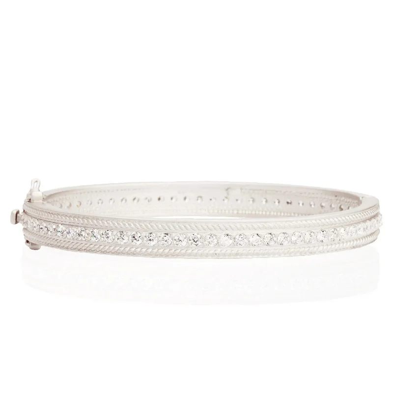 women’s elegant bracelets-Pavé Row Hinge Bangle