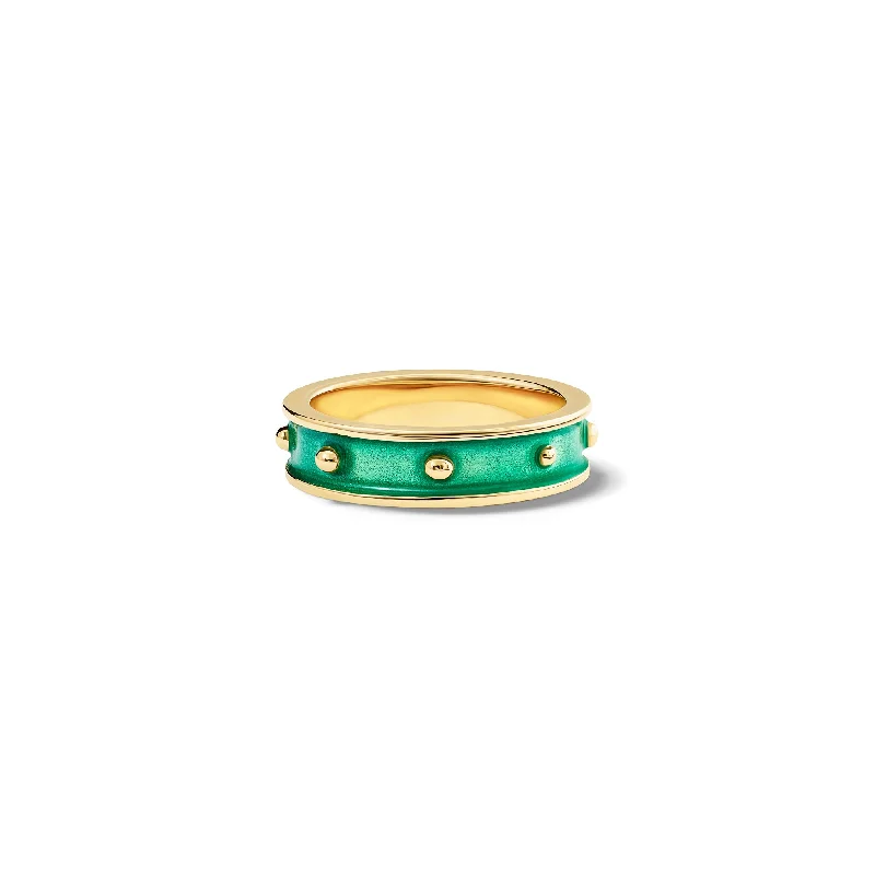 women’s gemstone wedding rings-Decimus Ring Yellow Gold - Turquoise Enamel