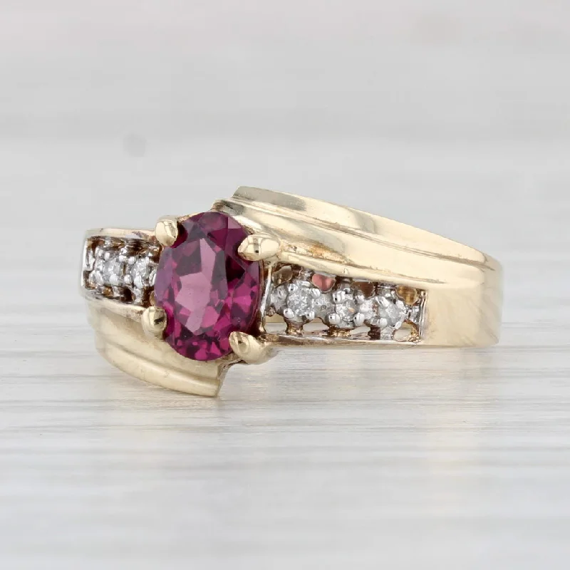 women’s wedding and engagement rings-0.94ctw Oval Rhodolite Garnet Diamond Ring 10k Yellow Gold Size 7 Bypass