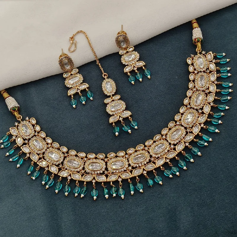 women’s custom necklaces-Royal Kundan Jewellery Gold Plated Crystal Stone And Beads Necklace Set