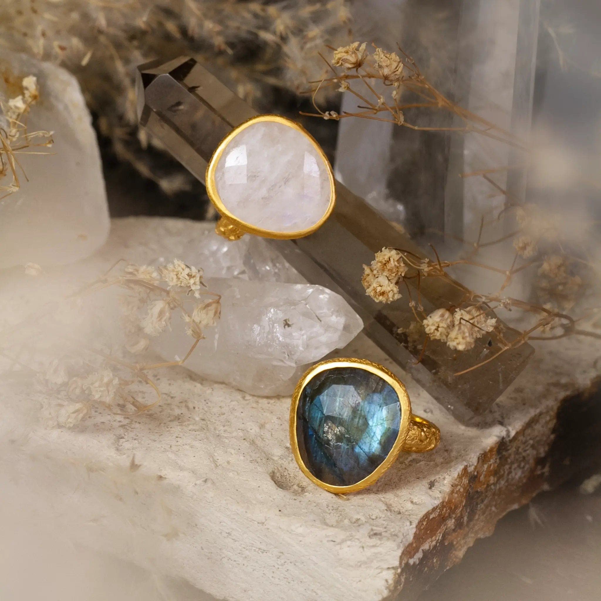 women’s statement rings-From Darkness to Light Labradorite & Moonstone • Ring