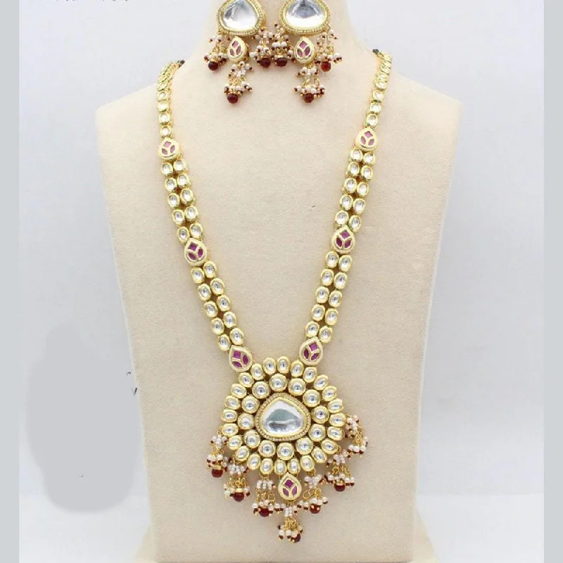 women’s birthstone necklaces-Manisha Jewellery Gold Plated Kundan Long Necklace Set