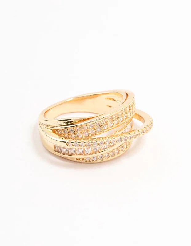 women’s engraved rings-Gold Plated Layered Wrapped Cubic Zirconia Band Ring