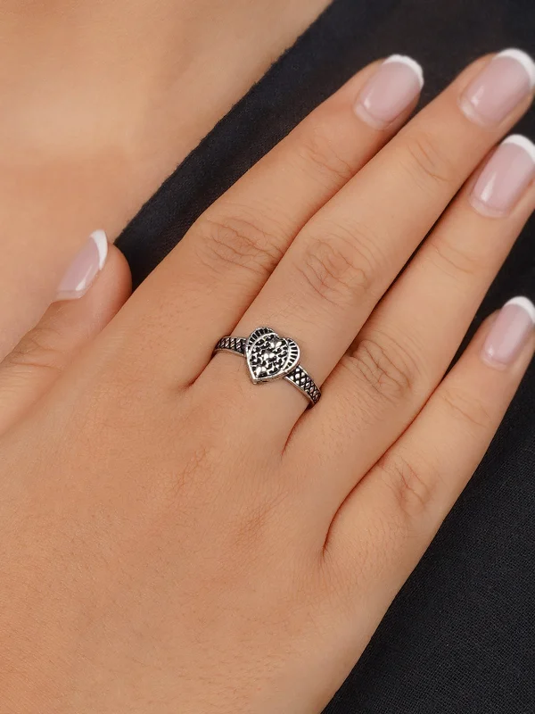 women’s classic rings-Grey Color Silver Plated Tribal Ring - EK-SFRNG147