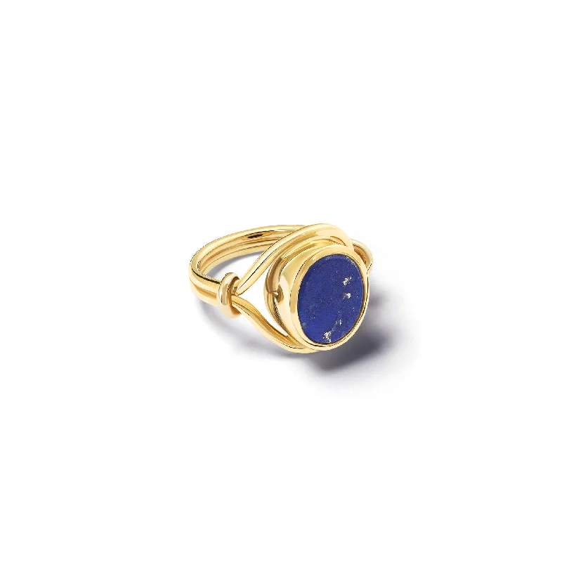 women’s stackable silver rings-Agricola Signet Ring Yellow Gold - Lapis Lazuli