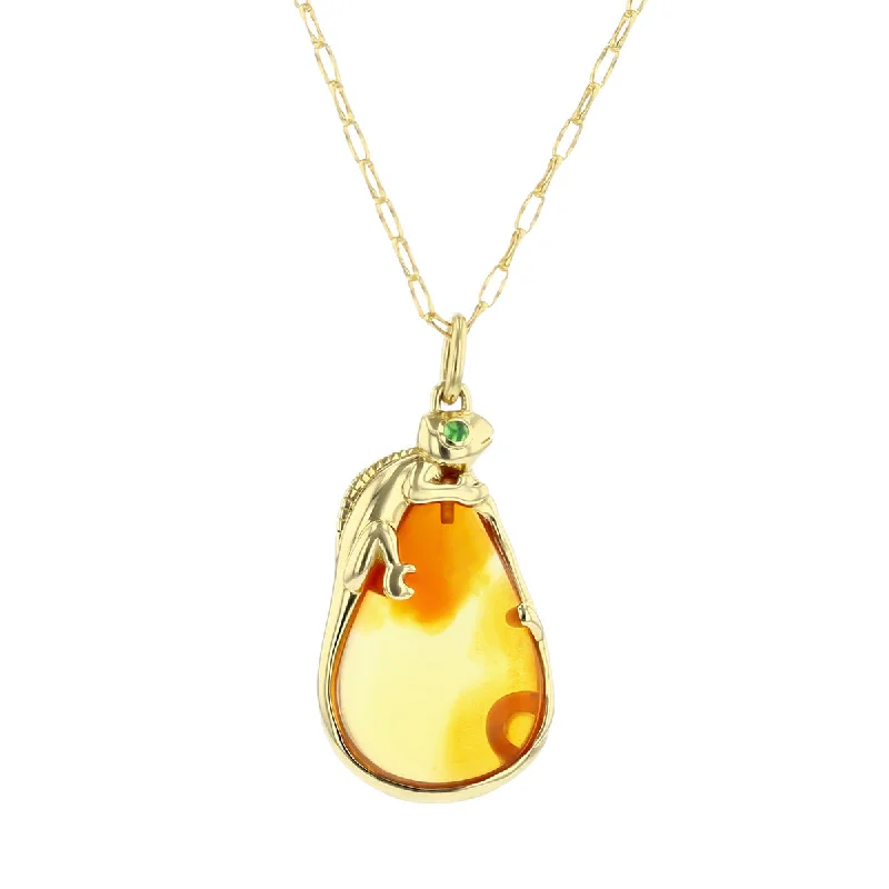 women’s heart-shaped necklaces-Fire Opal and Tsavorite Chameleon Charm Necklace