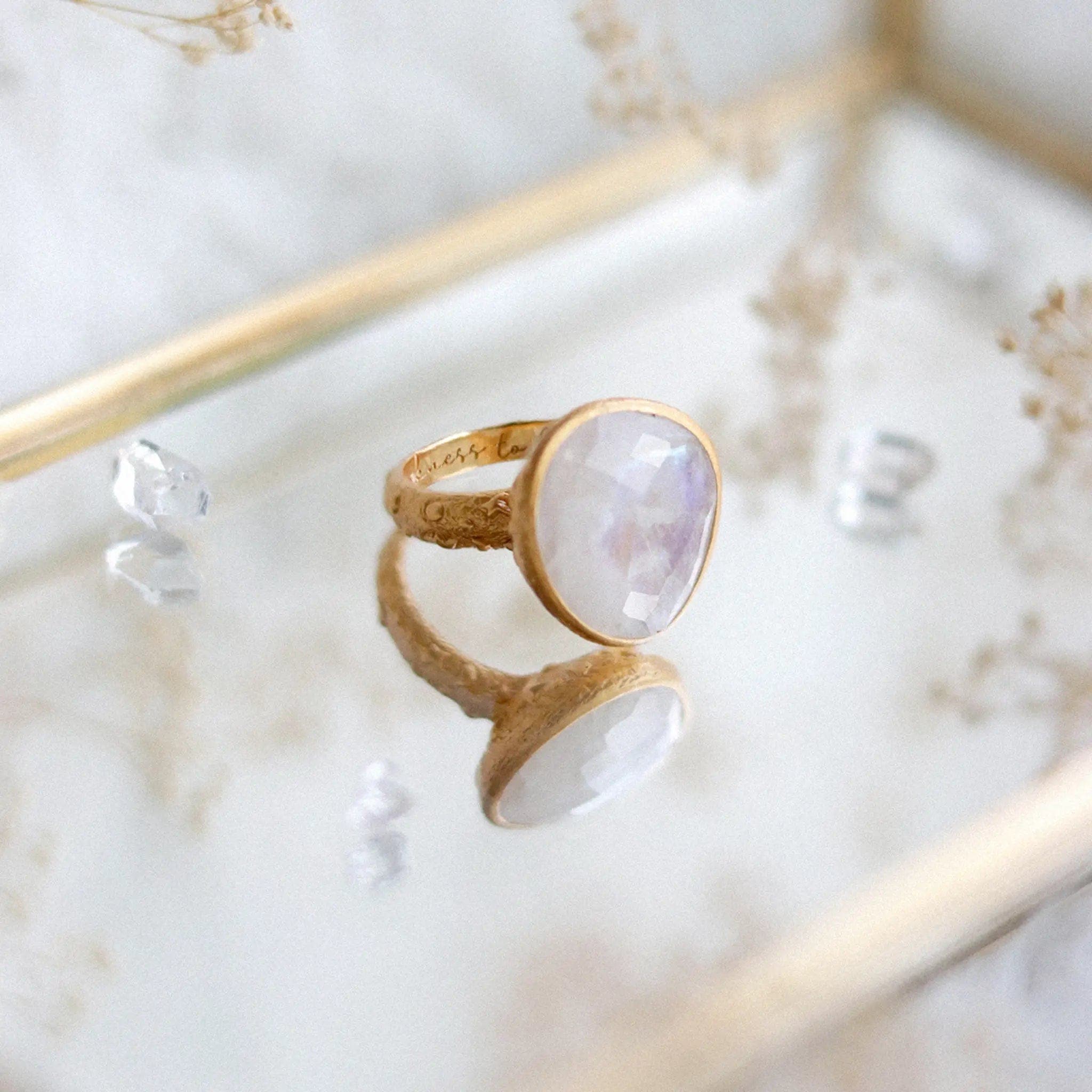 women’s pearl rings-From Darkness to Light Ring • Moonstone