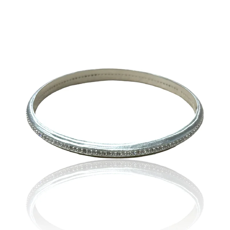 women’s sophisticated bracelets-BRUSHED SILVER TRINITY PAVE BANGLE