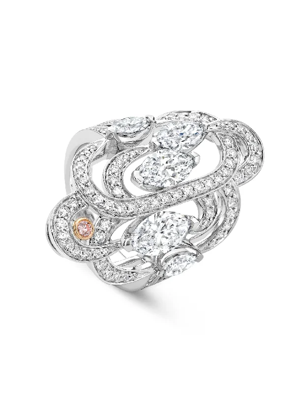 women’s white gold engagement rings-Secret Garden Platinum Marquise Diamond Ring