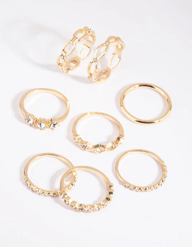 women’s promise rings-Gold Diamante Ring 8-Pack