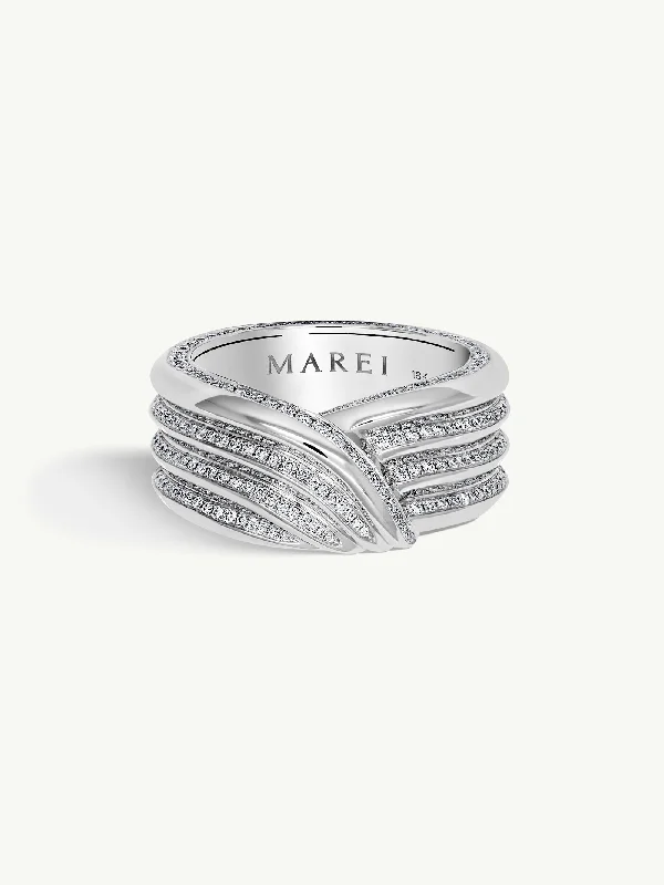 women’s geometric engagement rings-Pharaoh II Pavé-Set Brilliant White Diamond Ring In 18K White Gold