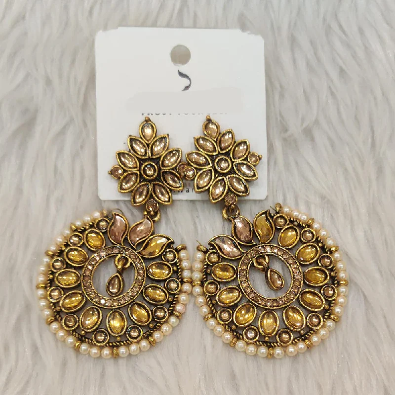 women’s gold stud earrings-Dhwani Gold Plated Kundan Stone And Pearl Dangler Earrings