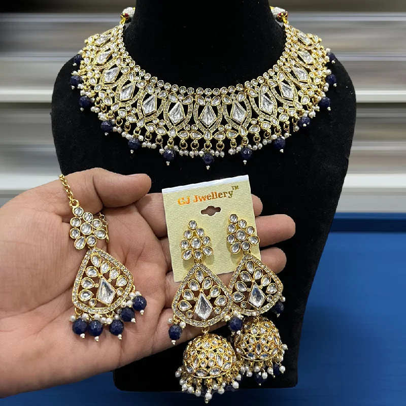 women’s statement necklaces-Hira Collections Gold Plated Kundan Stone And Beads Necklace Set