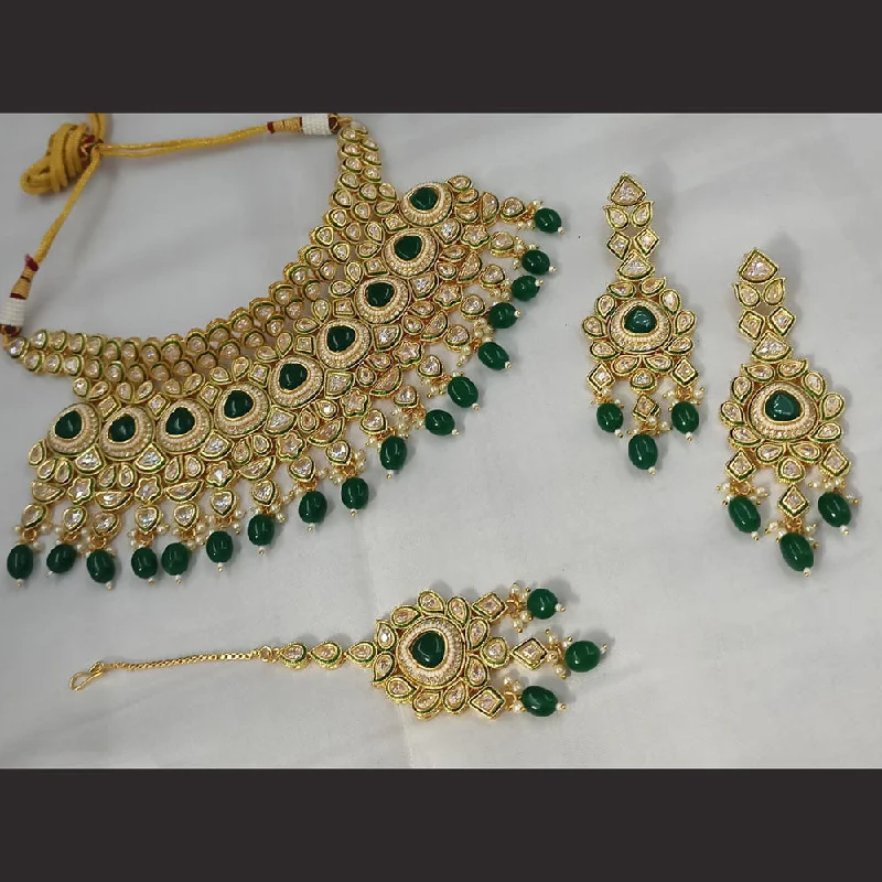 women’s men’s gold chain necklaces-Padmawati Bangles Gold Plated Polki Kundan Stone And Pearls Necklace Set