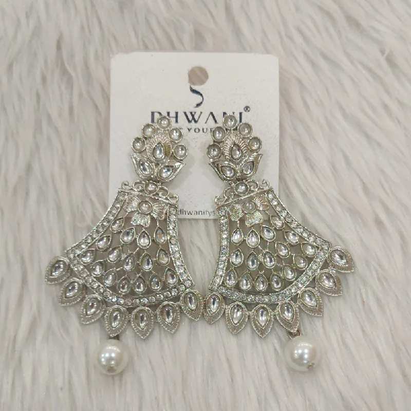 women’s geometric earrings-Dhwani Silver Plated Kundan Stone Dangler Earrings