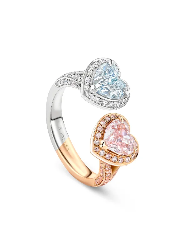 women’s engagement rings with large diamonds-Gemini Heart Pink and Blue Diamond Ring