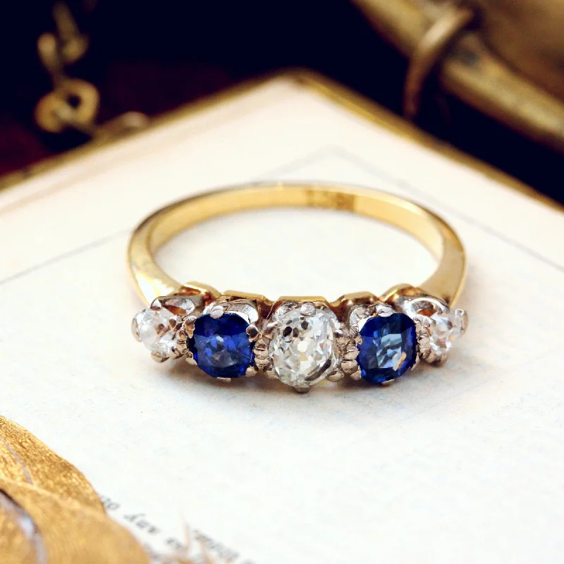 women’s stackable engagement rings-Vintage Deep Blue Sapphire & Diamond Ring