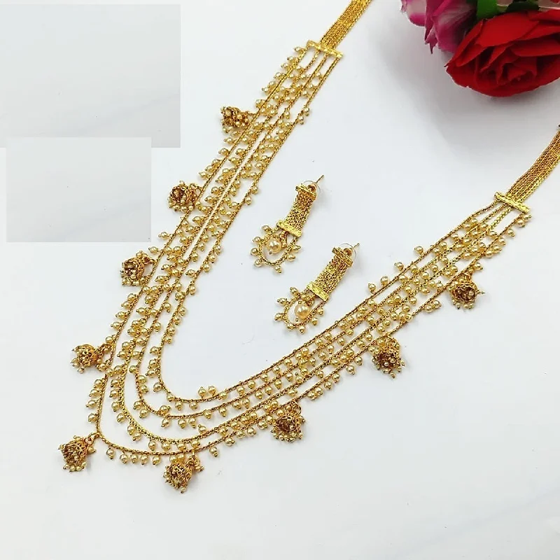 women’s multi-strand necklaces-Akruti Collection Gold Plated Pearl Long Necklace Set