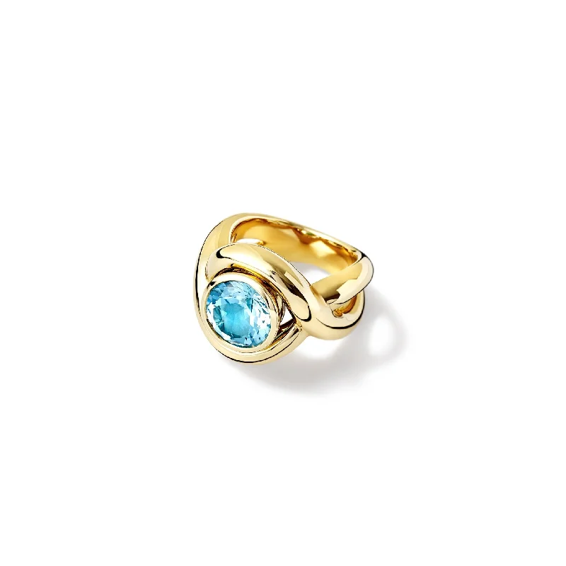 women’s platinum wedding rings-Severine Medium Ring Yellow Gold - Blue Topaz