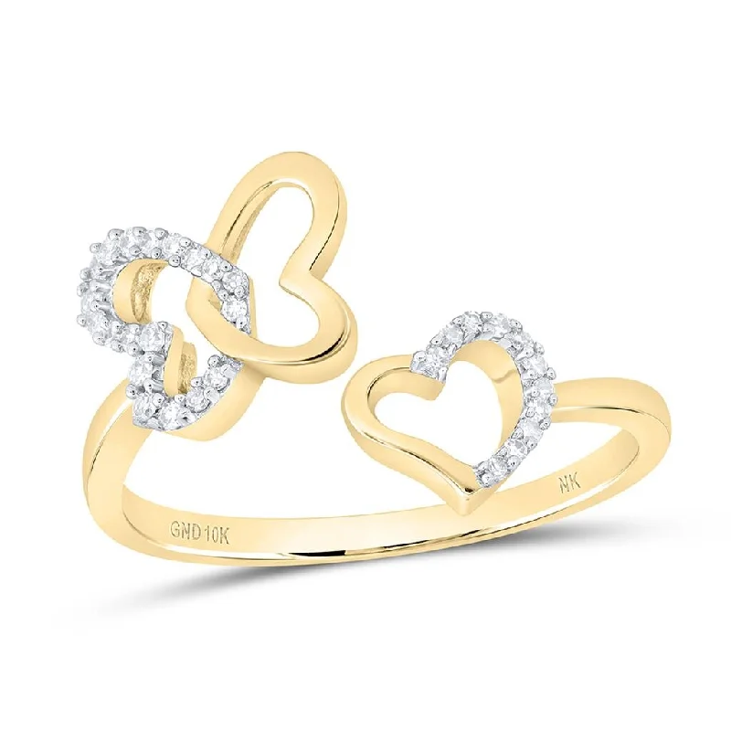 women’s floral engagement rings-Triple Heart Open Diamond Ring 10K Gold