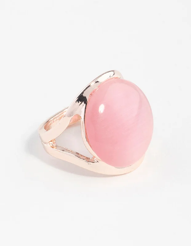 women’s men’s rings-Rose Gold Large Cateye Round Ring