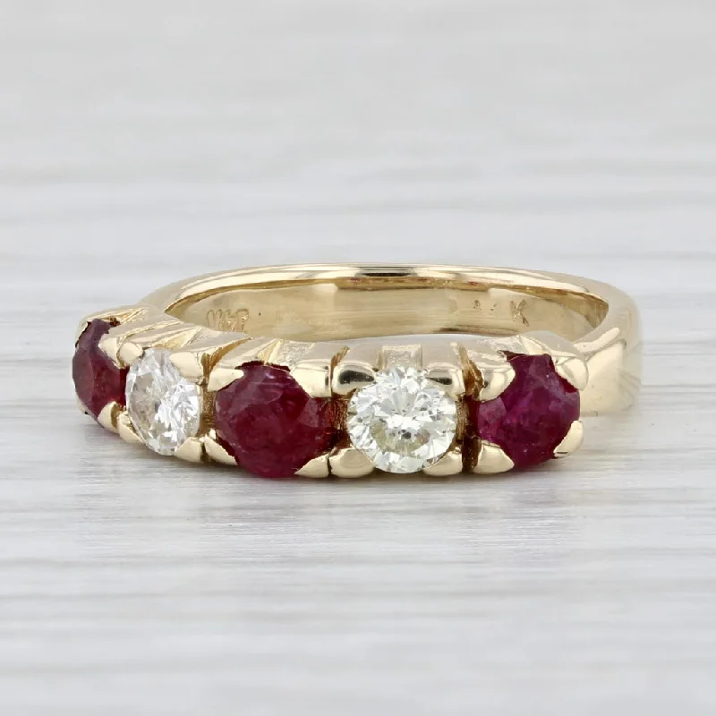 women’s unique engagement rings-0.85ctw Ruby Diamond Ring 14k Yellow Gold Size 2.75 Stackable