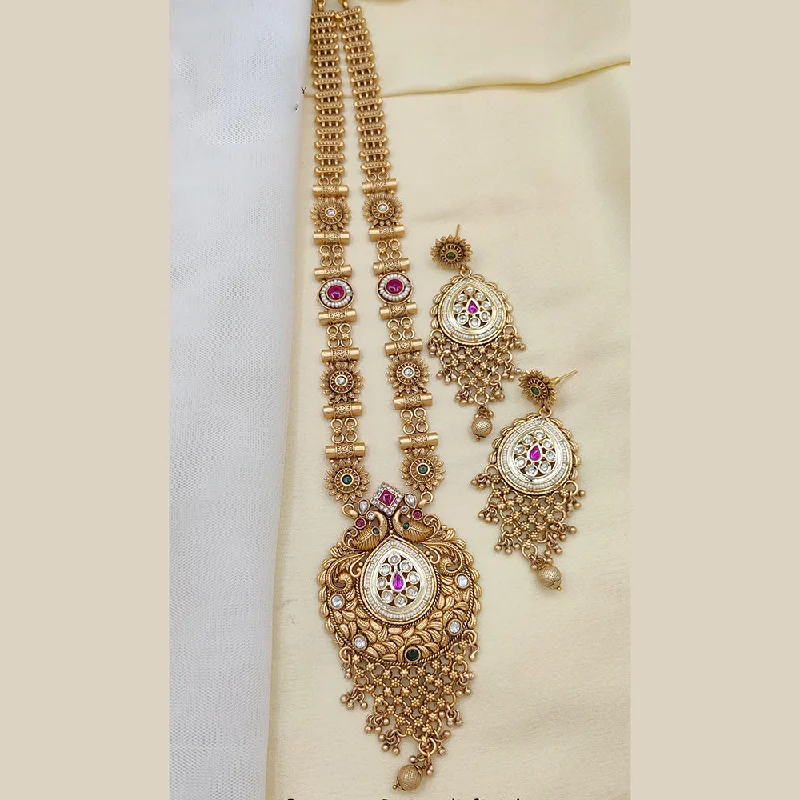 women’s minimalistic gold necklaces-Jewel Addiction Gold Plated Kundan Stone Long Necklace Set