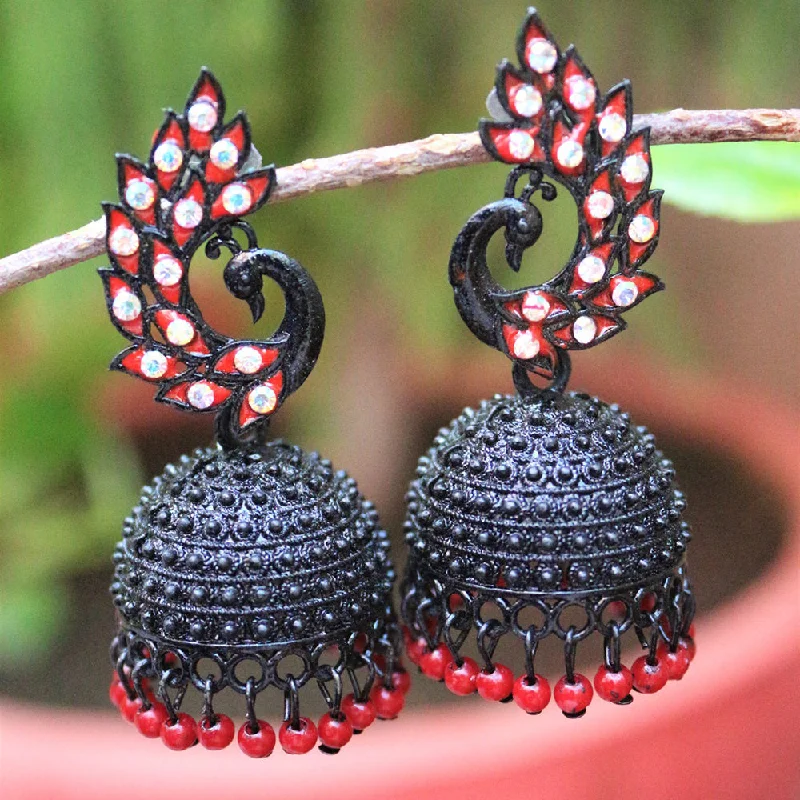 women’s sparkly earrings-H K Fashion Black Polish Austrian Stone Jhumki Earrings