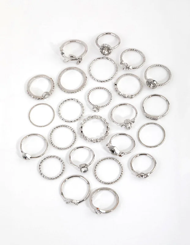 women’s designer rings-Silver Royal Diamante Ring 24-Pack