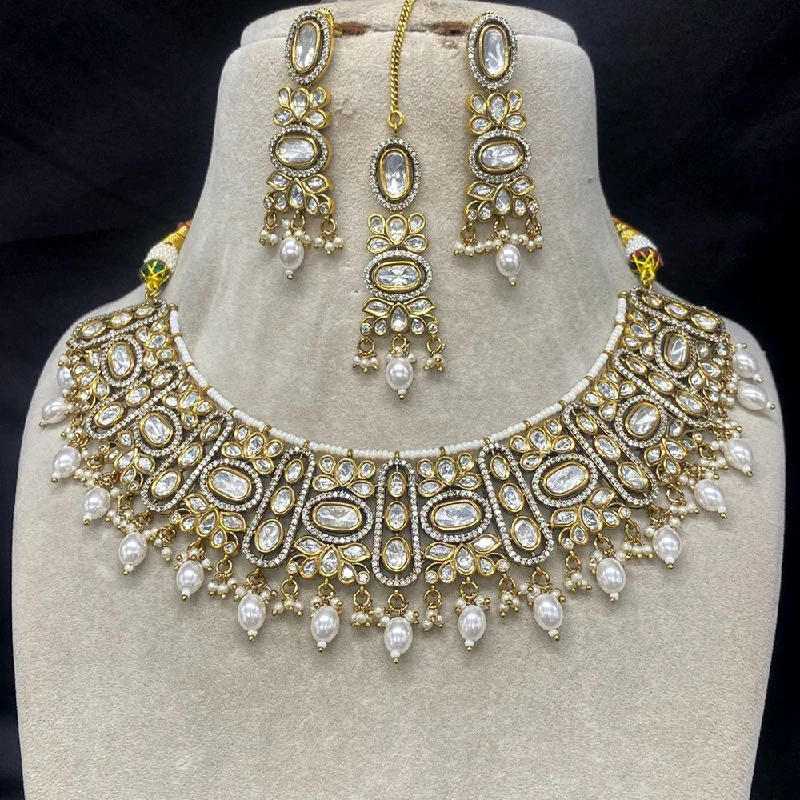 women’s vintage necklaces-Amoliya Jewels Brass Polki Kundan Designer Necklace Set