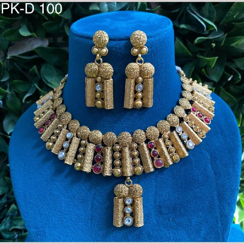 women’s art deco necklaces-Amoliya Jewels Gold Plated Pota Stone Necklace Set