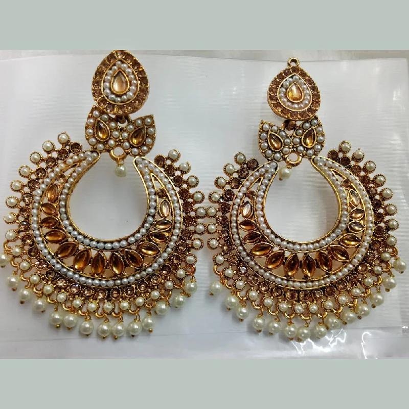 women’s dangly earrings-Khushboo Jewellers Gold Plated Crystal Stone And Pearl Dangler Earrings