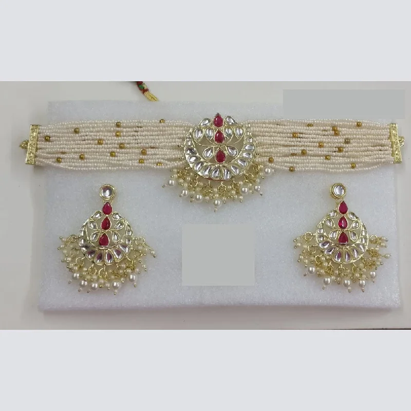 women’s minimalist necklaces-Midas Touch Gold Plated Kundan Choker Necklace Set