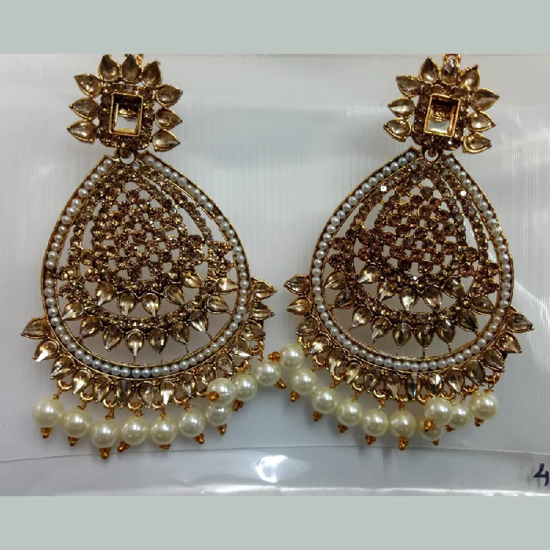 women’s large hoop earrings-Khushboo Jewellers Gold Plated Crystal Stone And Pearl Dangler Earrings