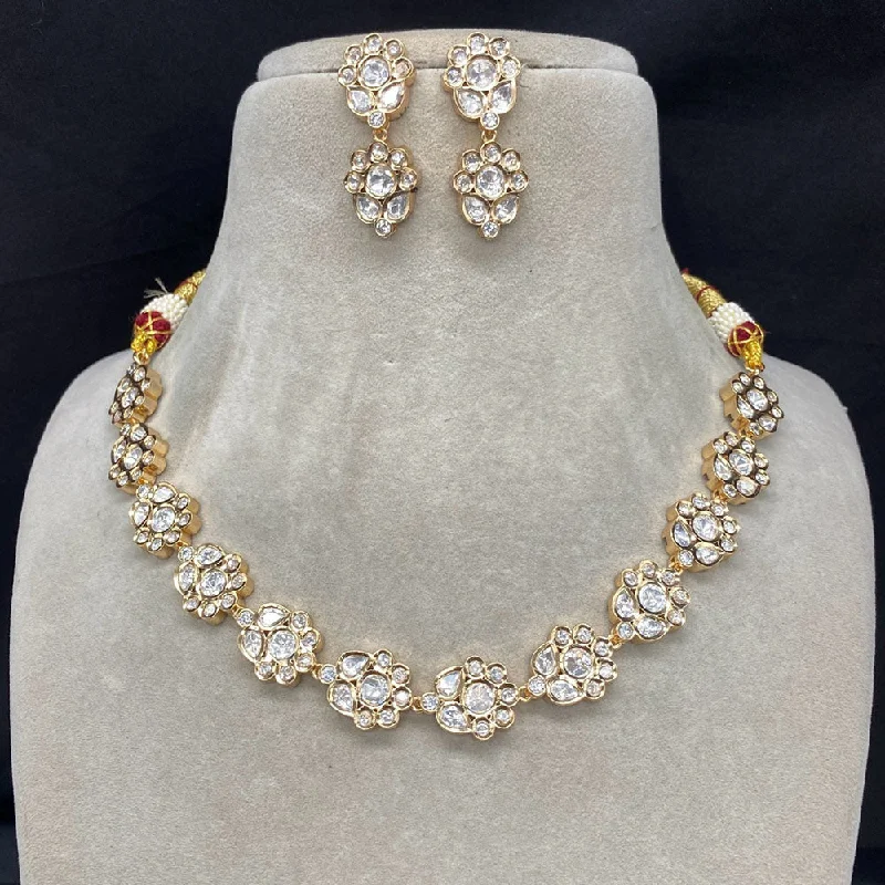 women’s gift necklaces-Royal Kundan Jewellery Gold Plated Polki Kundan Necklace Set