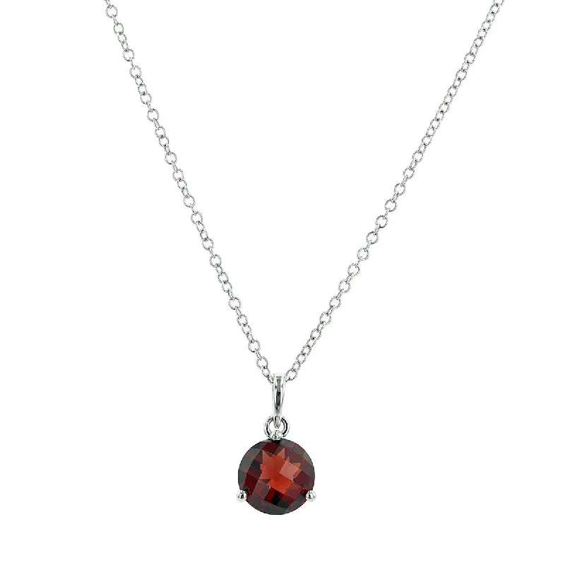 women’s fine chain necklaces-Garnet 14k White Gold Pendant Necklace