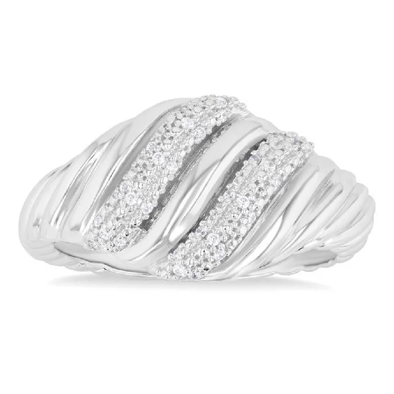 women’s engagement rings with vintage designs-Sterling Silver Twisted Rib Diamond Ring