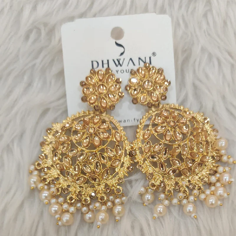 women’s sapphire earrings-Dhwani Gold Plated Kundan Stone And Pearl Dangler Earrings