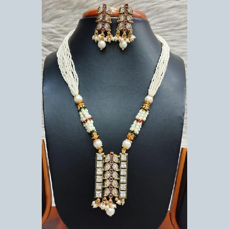 women’s wedding necklaces-Jain Jewellers Gold Plated Polki Kundan Necklace Set