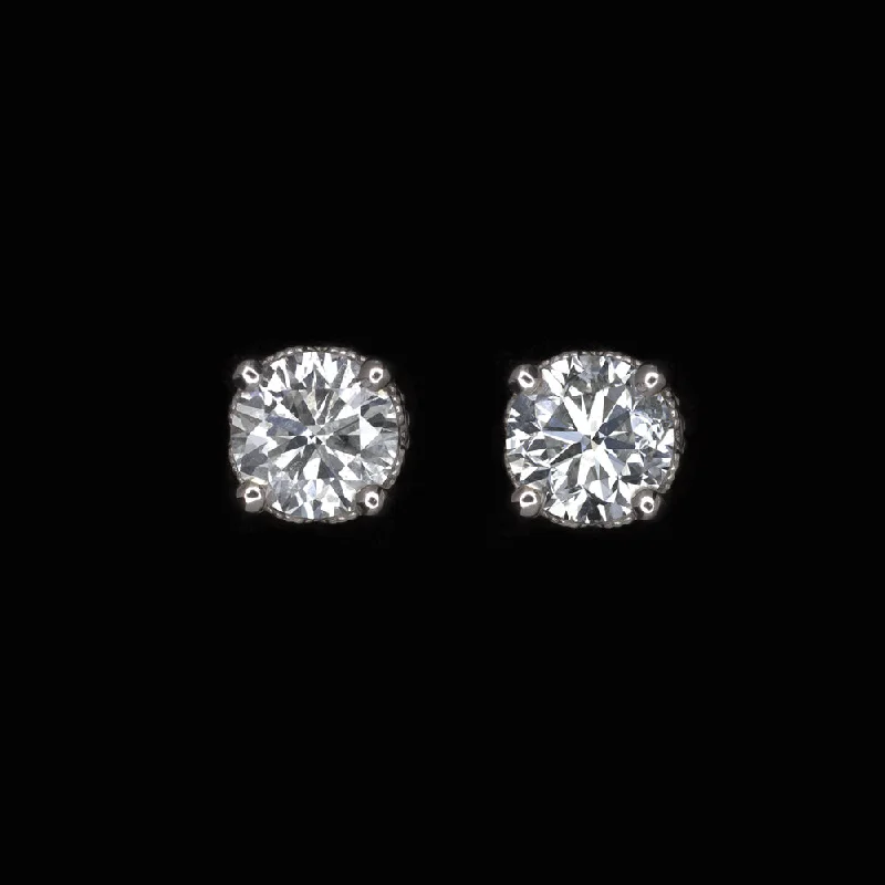 women’s evening earrings-0.72c F-G EXCELLENT CUT NATURAL DIAMOND STUD EARRINGS VINTAGE STYLE WHITE GOLD