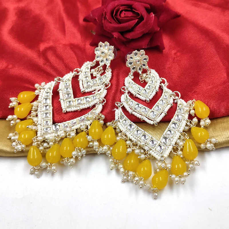 women’s custom earrings-Gehana Mahal Gold Plated Kundan And Beads Dangler Earrings