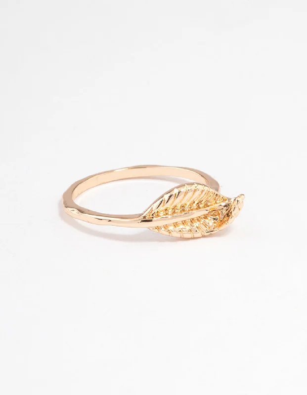 women’s simple rings-Gold Lovely Leaf Ring