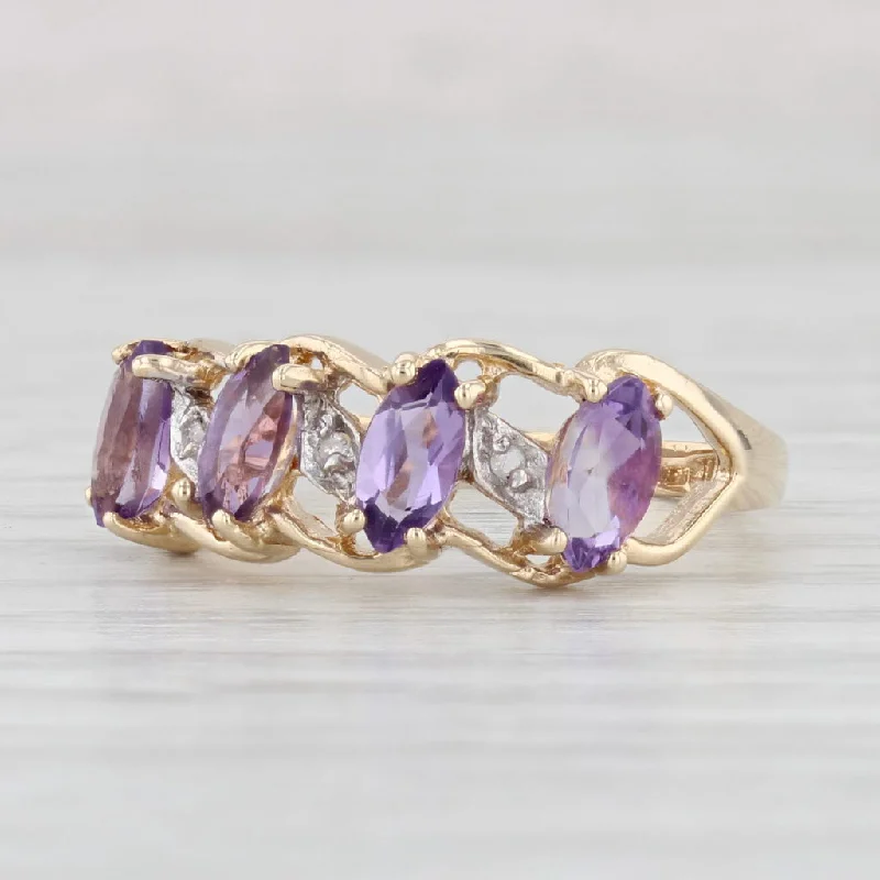 women’s rose gold diamond engagement rings-0.84ctw Amethyst Diamond Ring 10k Yellow Gold Size 6.75