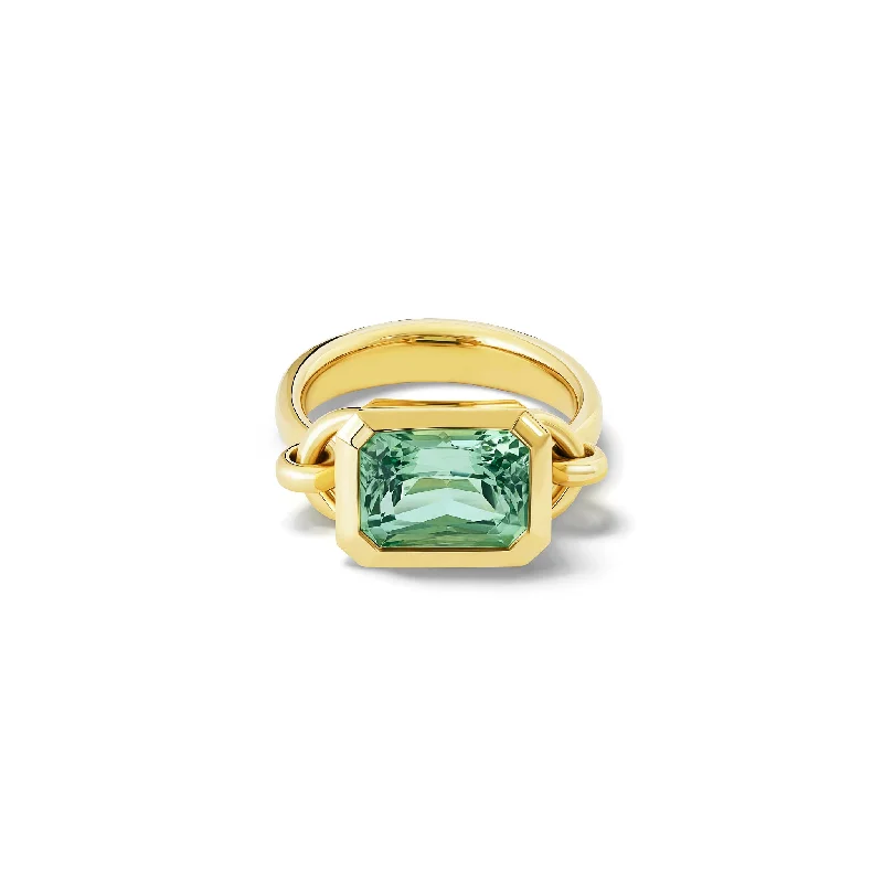 women’s romantic rings-Baguette Large Ring 18ct Yellow Gold - Green Blue Aquamarine