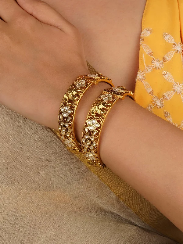 women’s crystal bracelets-Gold Plated Jadau Kundan Bangles - MB198